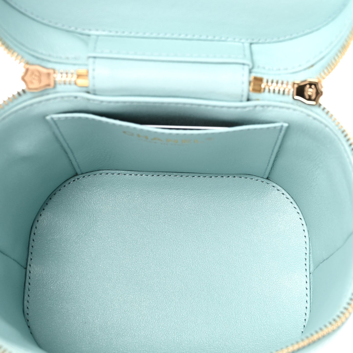 Lambskin Quilted Trendy Vanity Case Light Blue