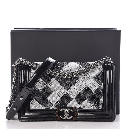 Chanel Patent Iridescent Calfskin Sequin Medium Boy Flap Bag Black 8 of 8