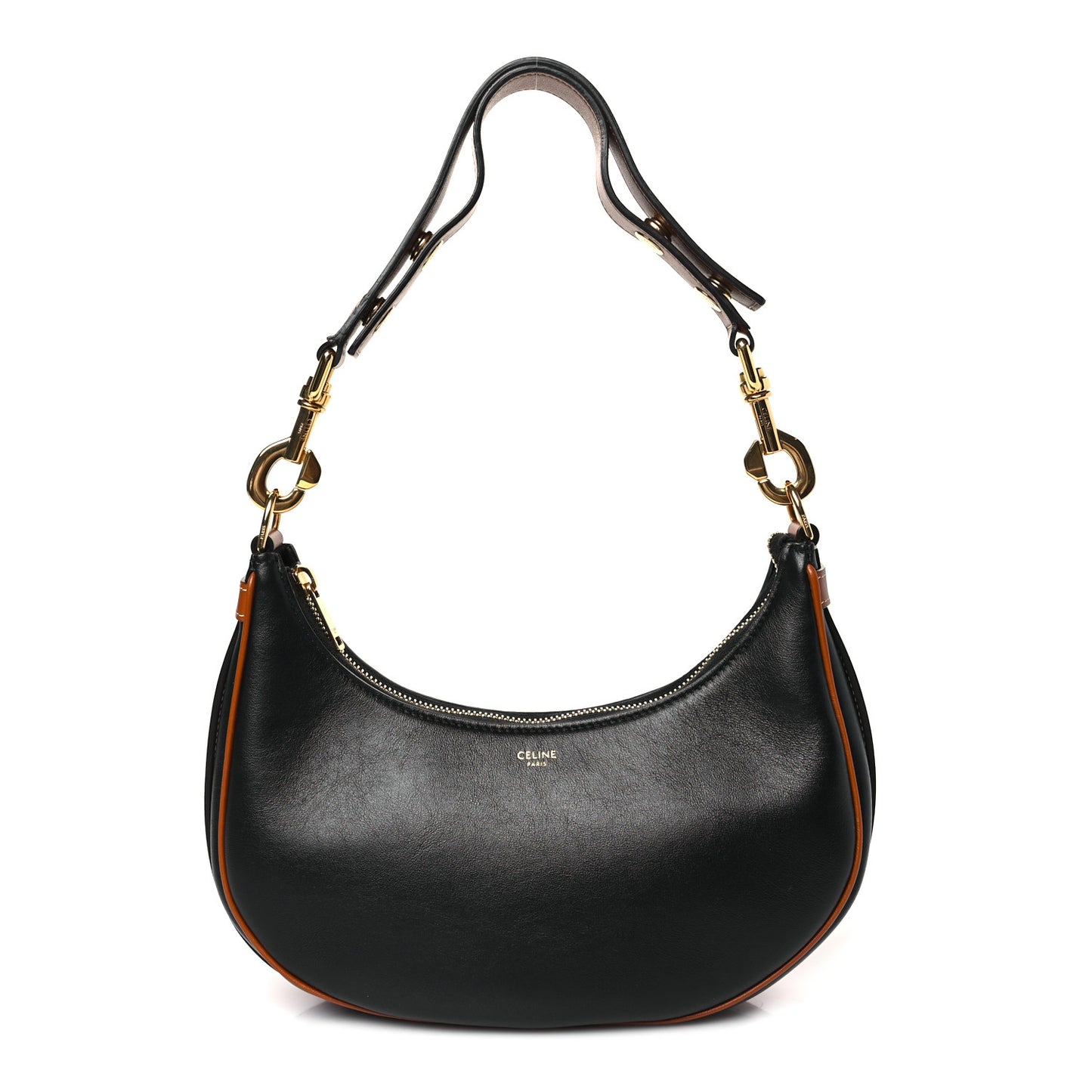 Smooth Calfskin Medium Strap Ava Shoulder Bag Black Tan