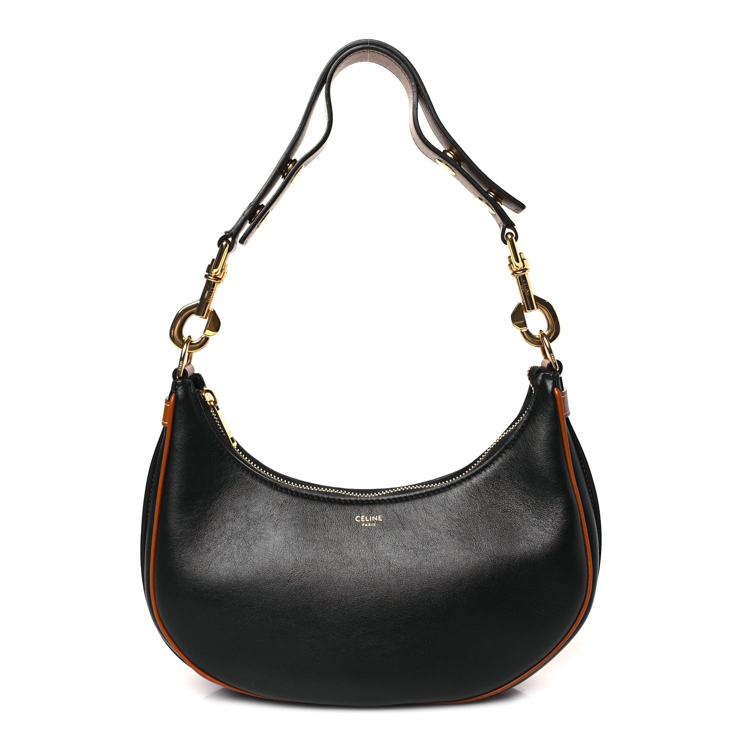 Celine Smooth Calfskin Medium Strap Ava Shoulder Bag Black Tan 1 of 8