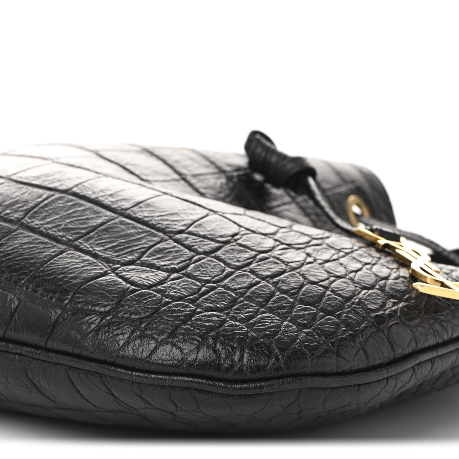 Saint Laurent Calfskin Crocodile Embossed Paris VII Large Flat