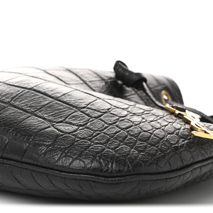 Saint Laurent Calfskin Crocodile Embossed Paris VII Large Flat Hobo Fondente 11 of 11