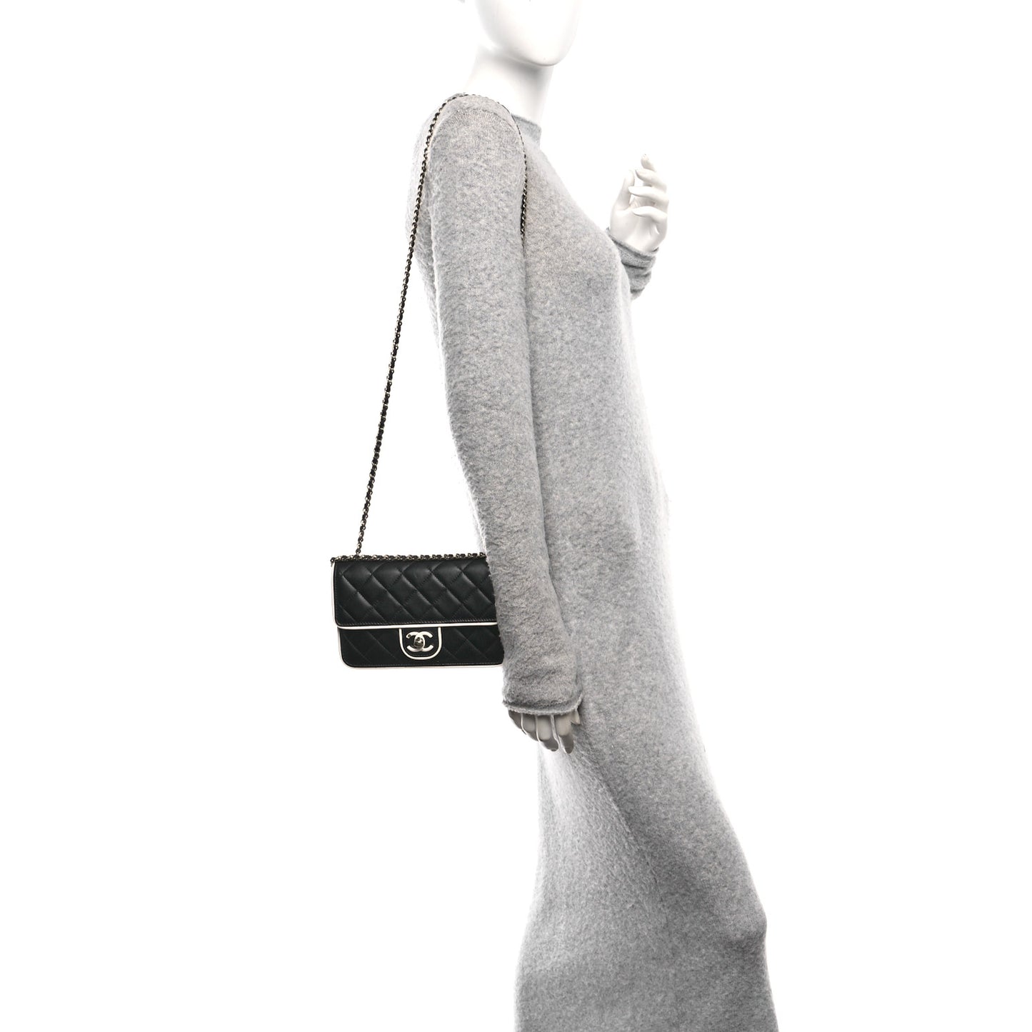 Lambskin Quilted Resin CC Mini Flap Bag Black White