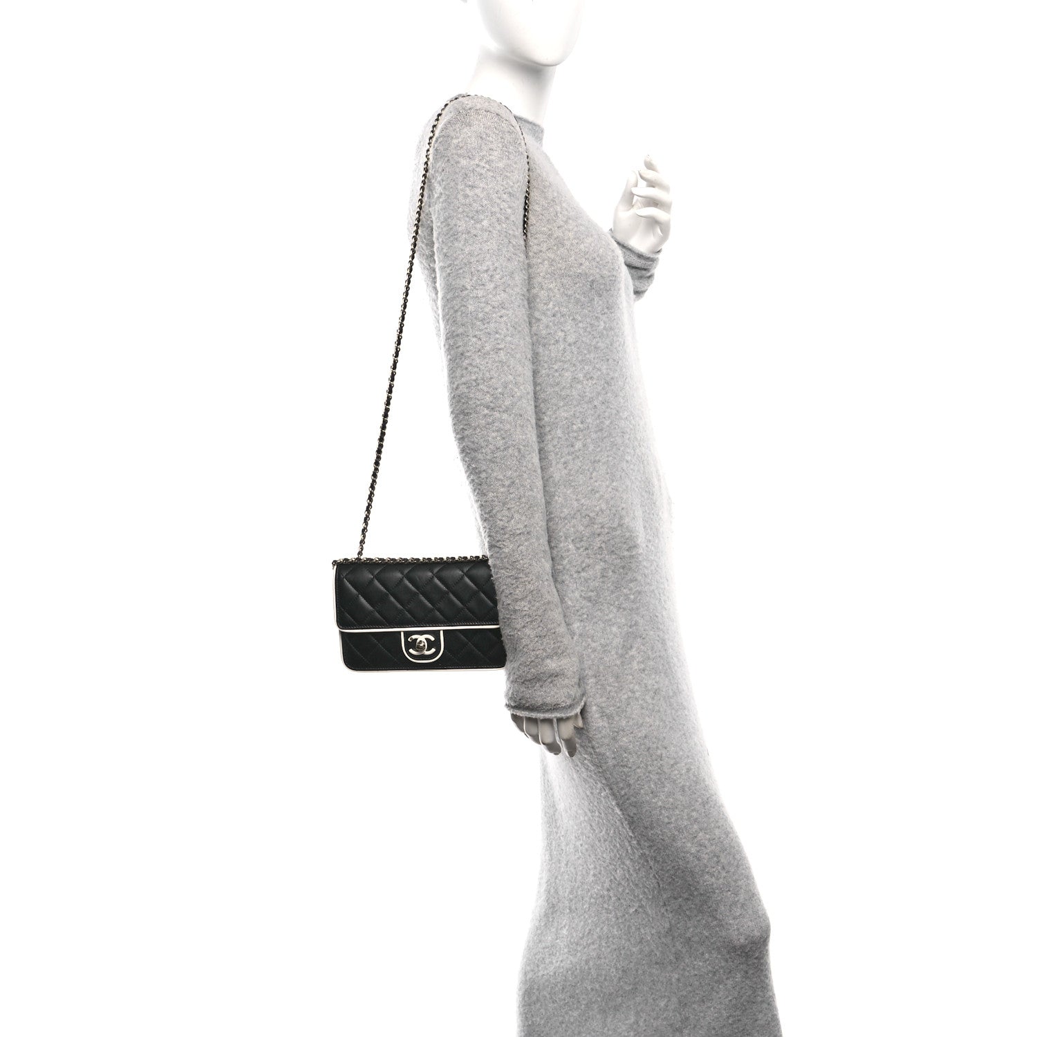 Chanel Lambskin Quilted Resin CC Mini Flap Bag Black White 2 of 10