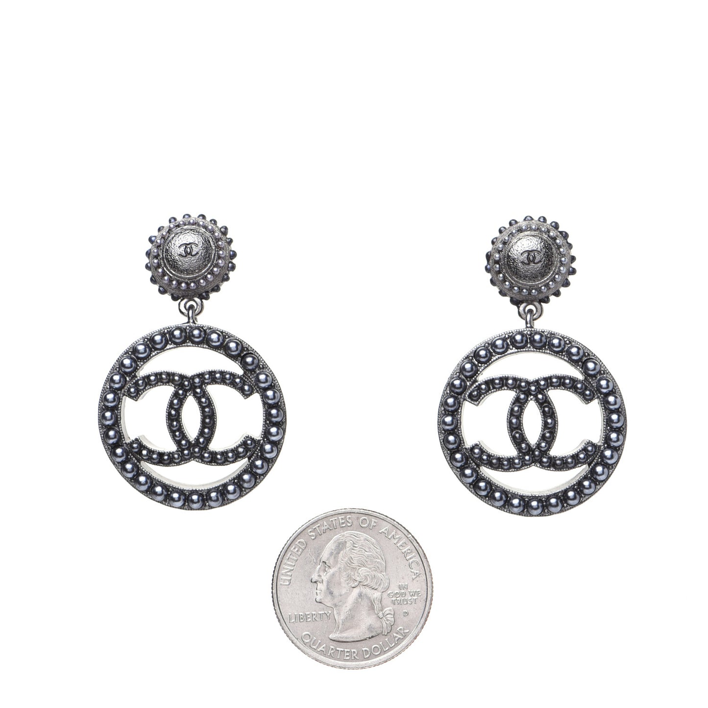 Ruthenium Beaded CC Drop Earrings Dark Grey