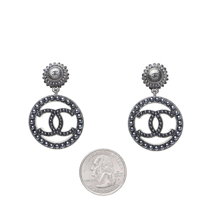Chanel Ruthenium Beaded CC Drop Earrings Dark Grey 2 of 9