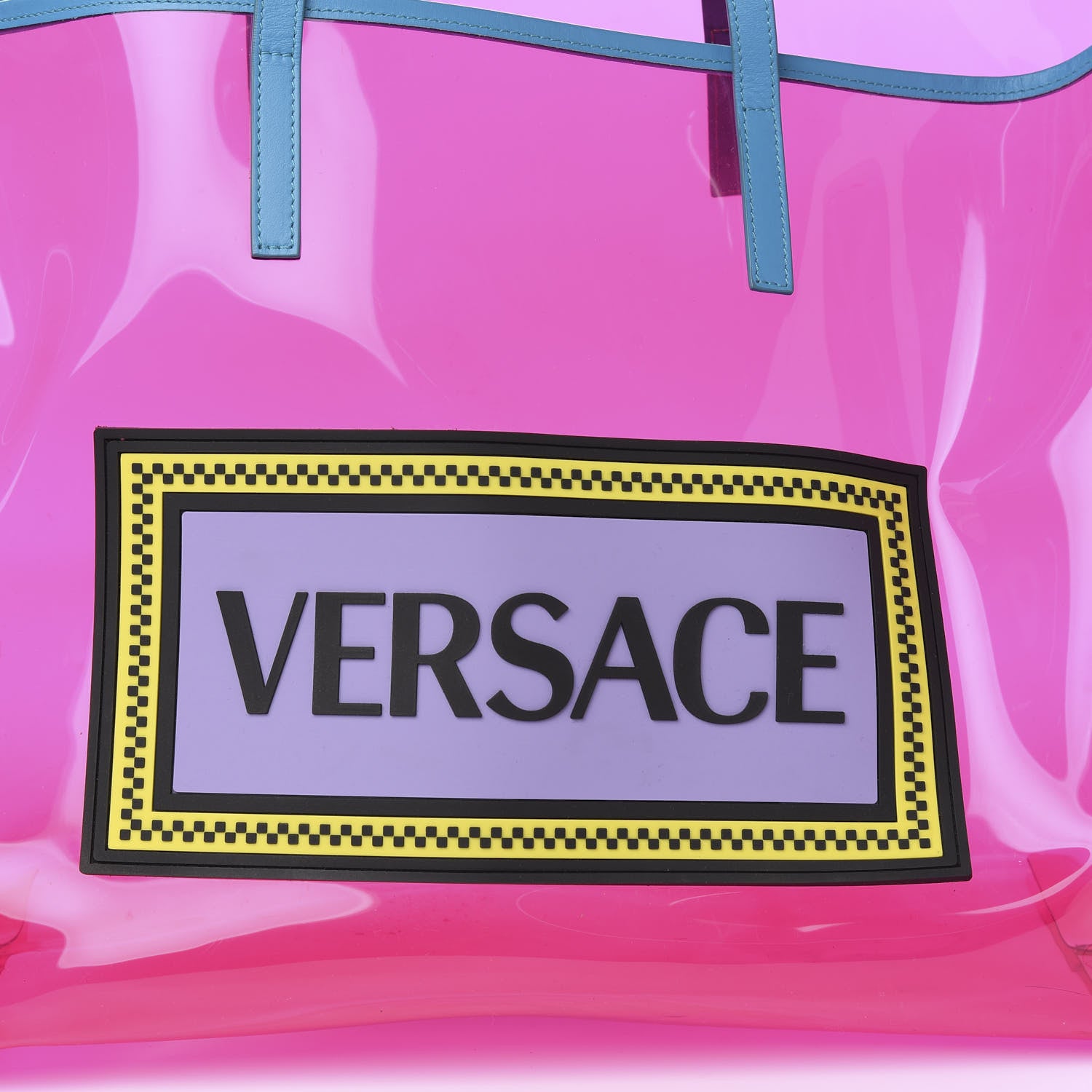 Versace Vinyl Calfskin 90s Logo Tote Pink Blue 7 of 7