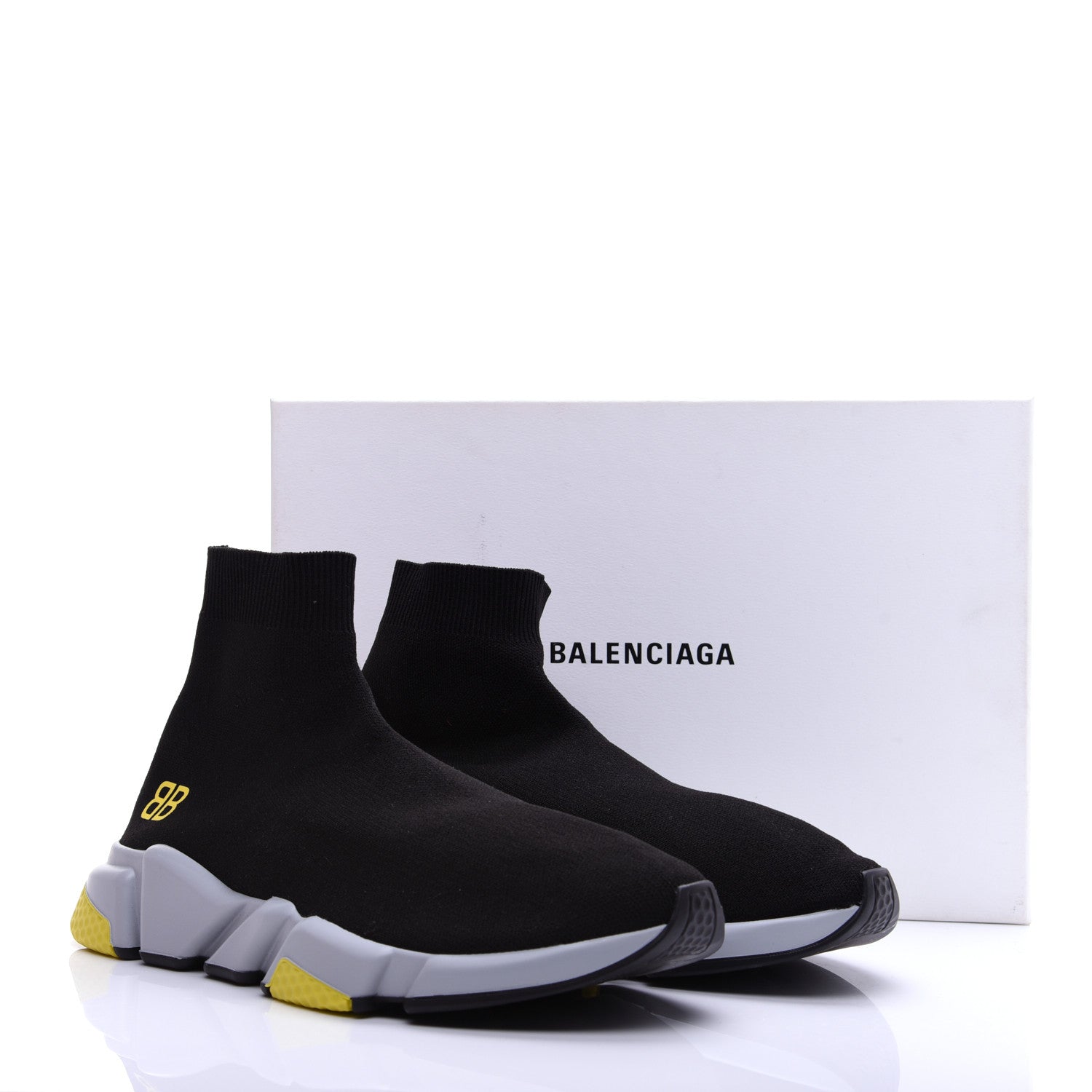 Balenciaga Neoprene Knit BB Mens Speed Sneakers 45 Black Grey Yellow 11 of 11