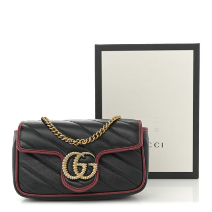 Gucci Vintage Effect Calfskin Matelasse Diagonal Super Mini Torchon GG Marmont Shoulder Bag Black Romantic Cherry 11 of 11