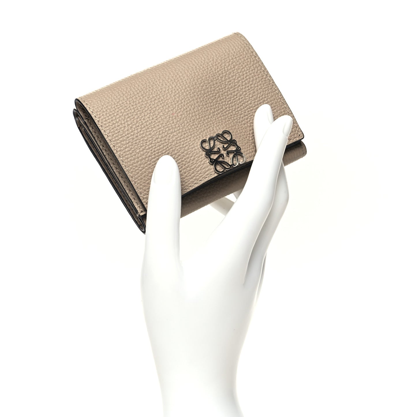 Pebble Grain Calfskin Anagram Small Vertical Wallet Sand