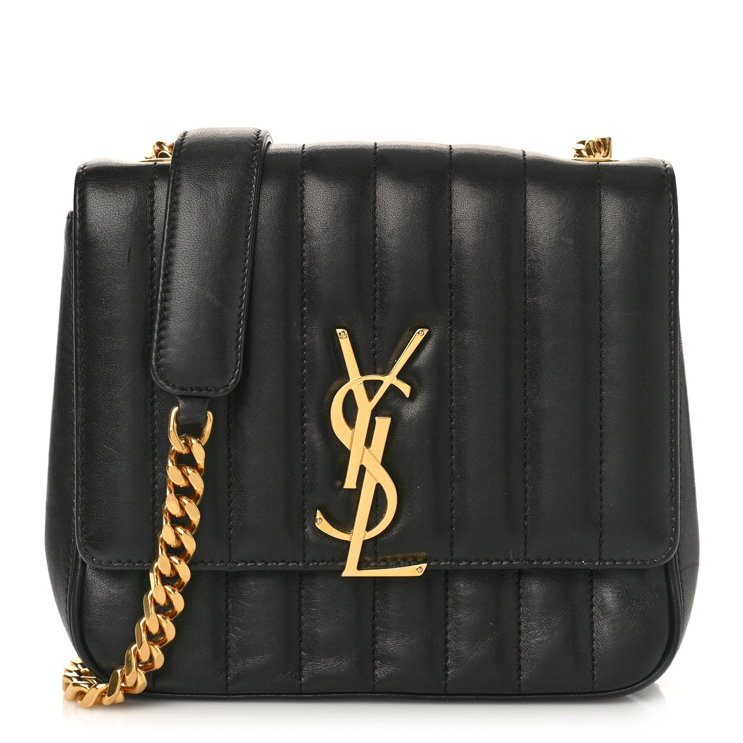 Lambskin Matelasse Monogram Medium Vicky Chain Bag Black