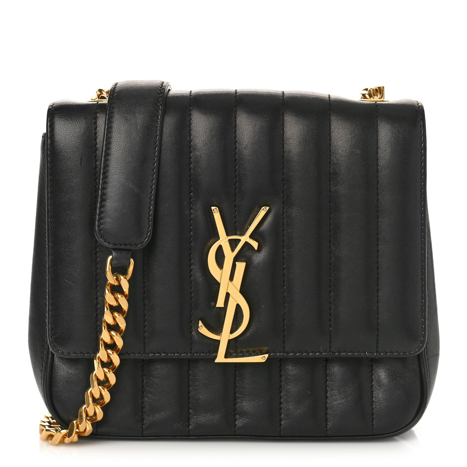 Saint Laurent Lambskin Matelasse Monogram Medium Vicky Chain Bag Black 1 of 10