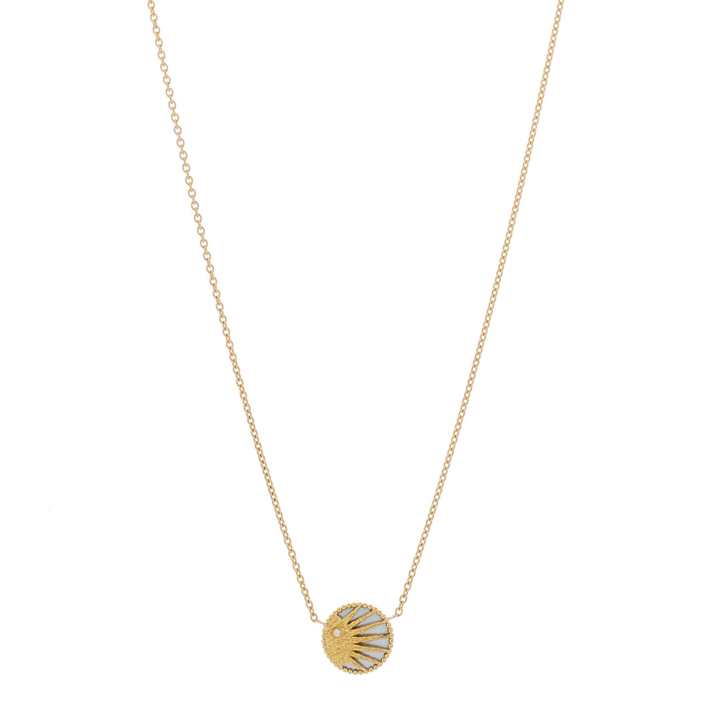 18K Yellow Gold Diamond Black Onyx Mother of Pearl Rose Celeste Pendant Necklace