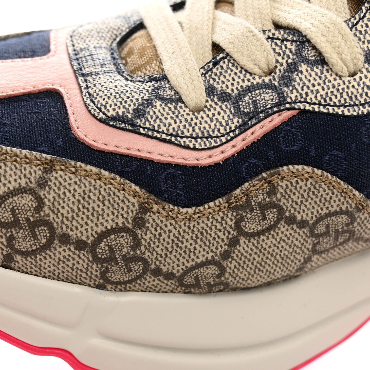 Gucci GG Supreme Monogram Mix Monogram Womens Rhyton Sneakers 39 London Blue Beige Pale Pink 10 of 16