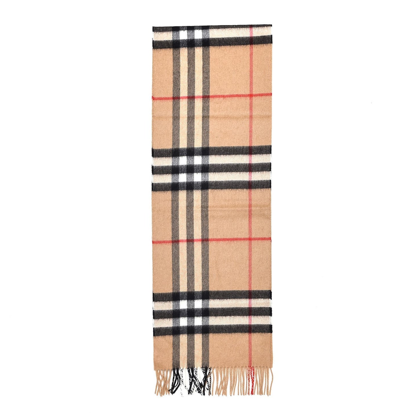 Cashmere Giant Heritage Check Fringe Scarf Camel