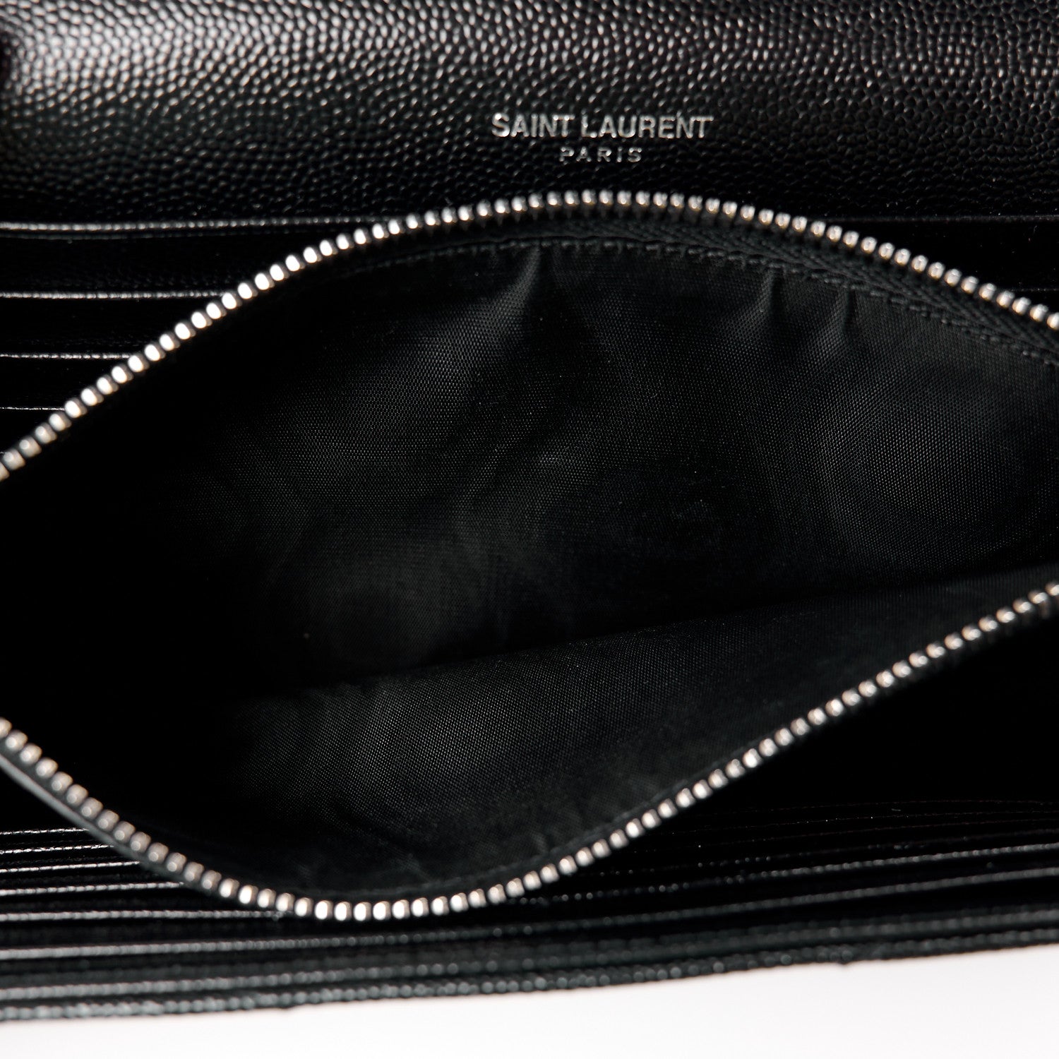 Saint Laurent Grain De Poudre Matelasse Chevron Monogram Chain Wallet Black 6 of 14