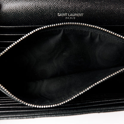 Saint Laurent Grain De Poudre Matelasse Chevron Monogram Chain Wallet Black 6 of 14