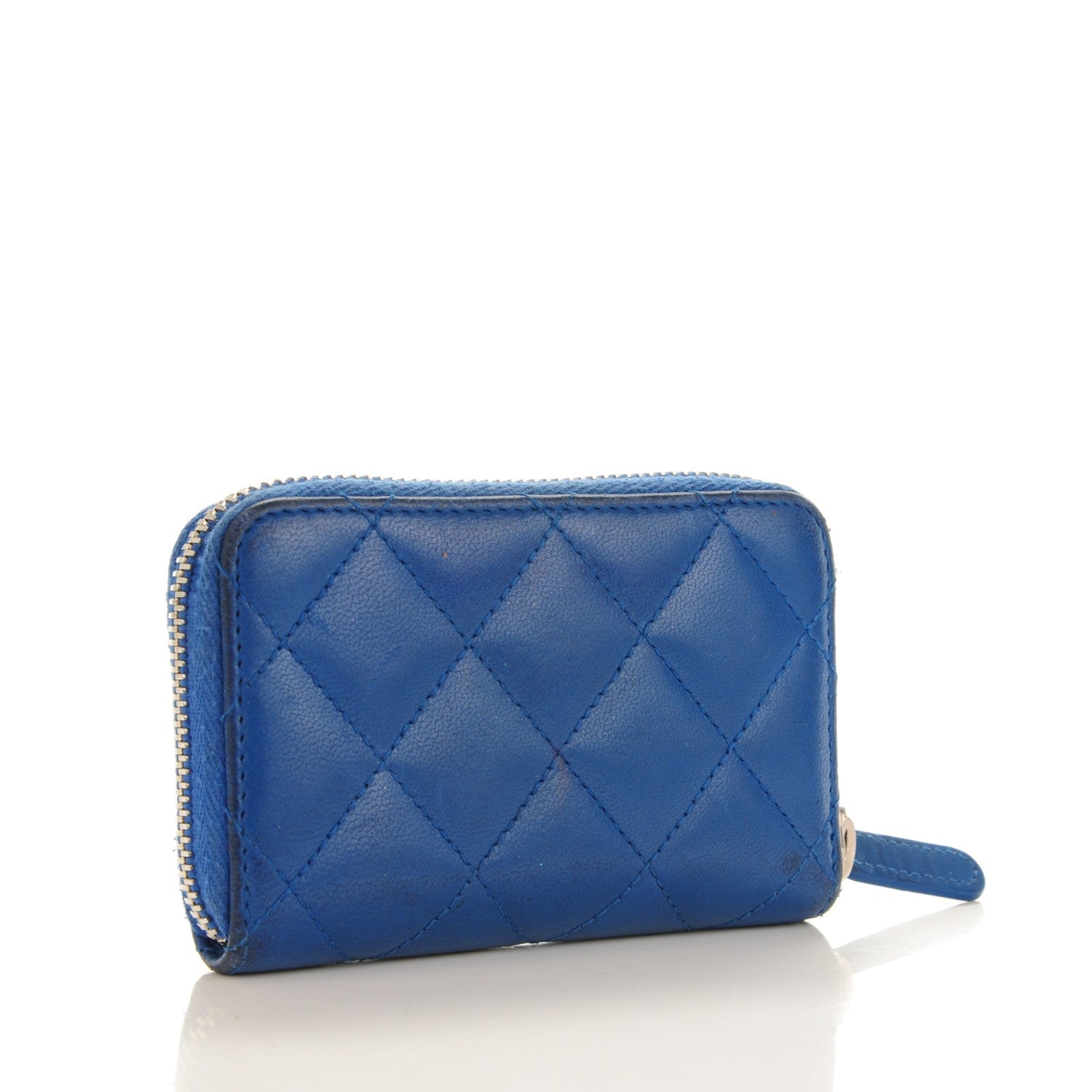 Chanel Lambskin Quilted Zip Around Coin Purse Wallet Blue 3 of 7