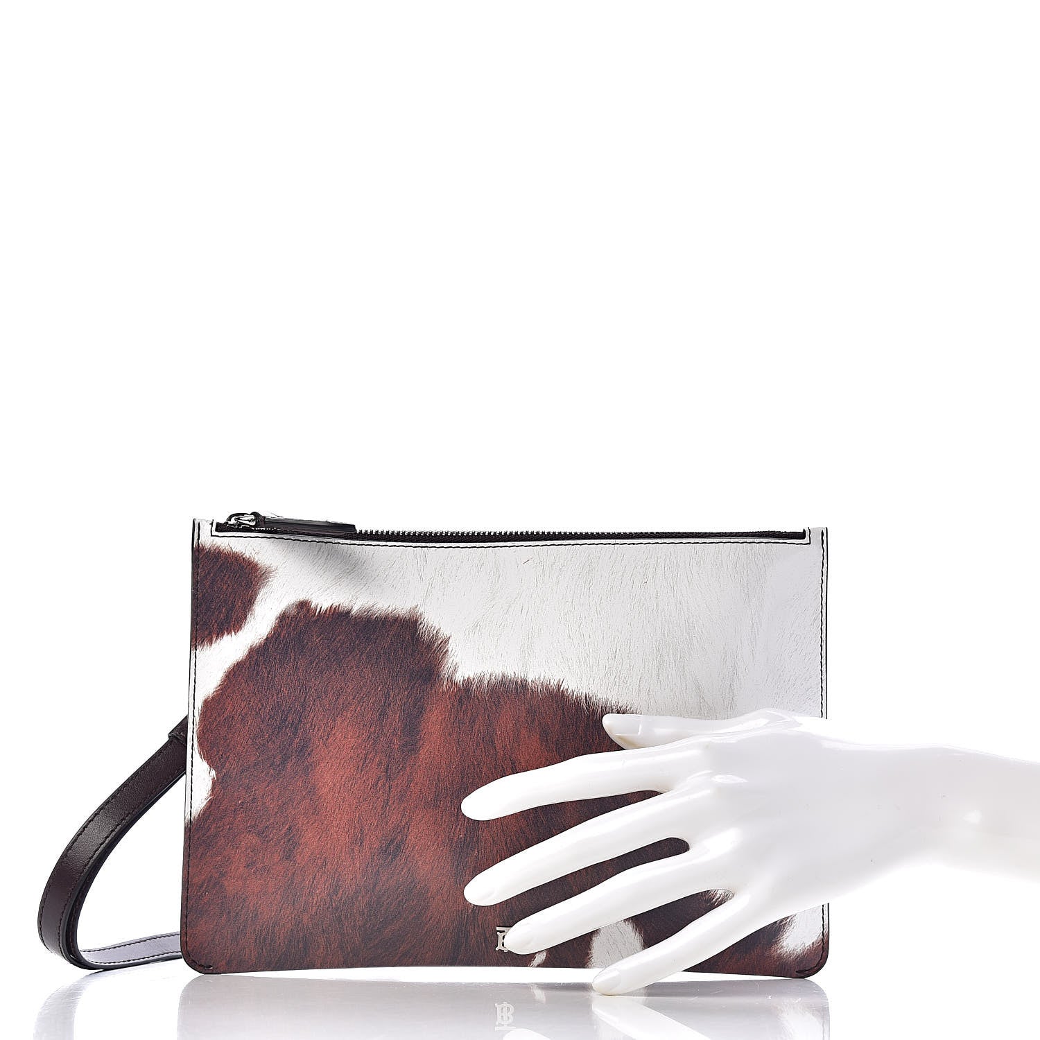 Burberry Calfskin Cow Print TB Zip Pouch Mahogany 2 of 7