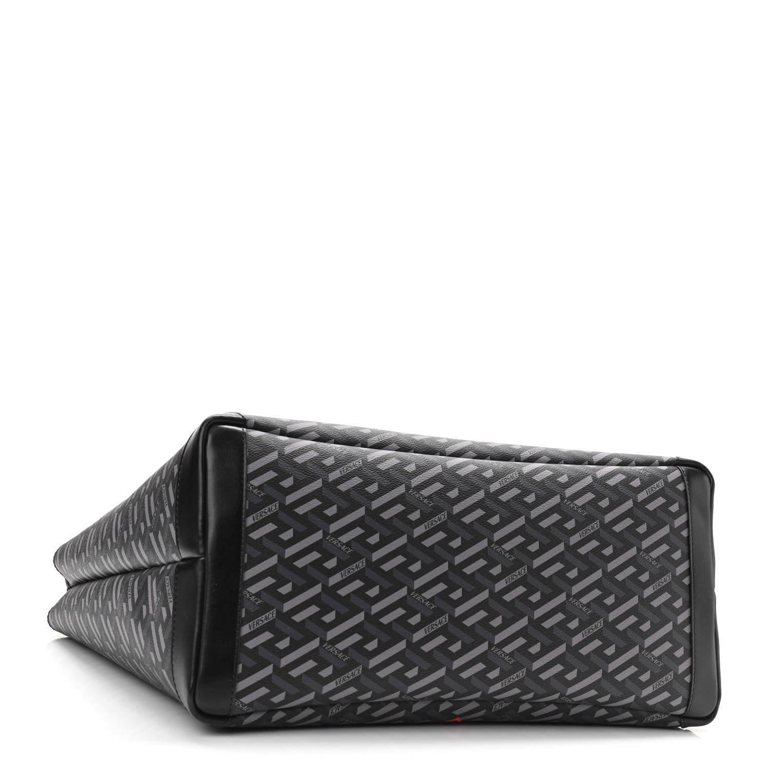 Versace Coated Canvas Calfskin La Greca Medusa Music Signature Shopper Tote Bag Black Grey 5 of 9