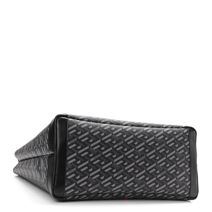 Versace Coated Canvas Calfskin La Greca Medusa Music Signature Shopper Tote Bag Black Grey 5 of 9