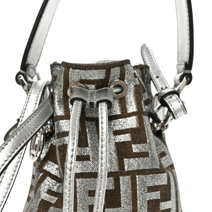 Fendi Vitello Catalan Mirror Canvas Fabric Jacquard FF 1974 Mini Mon Tresor Bucket Bag Ebano Argento 8 of 10
