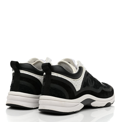 Chanel Tweed Suede Calfskin CC Sneakers 37 Black White 4 of 9
