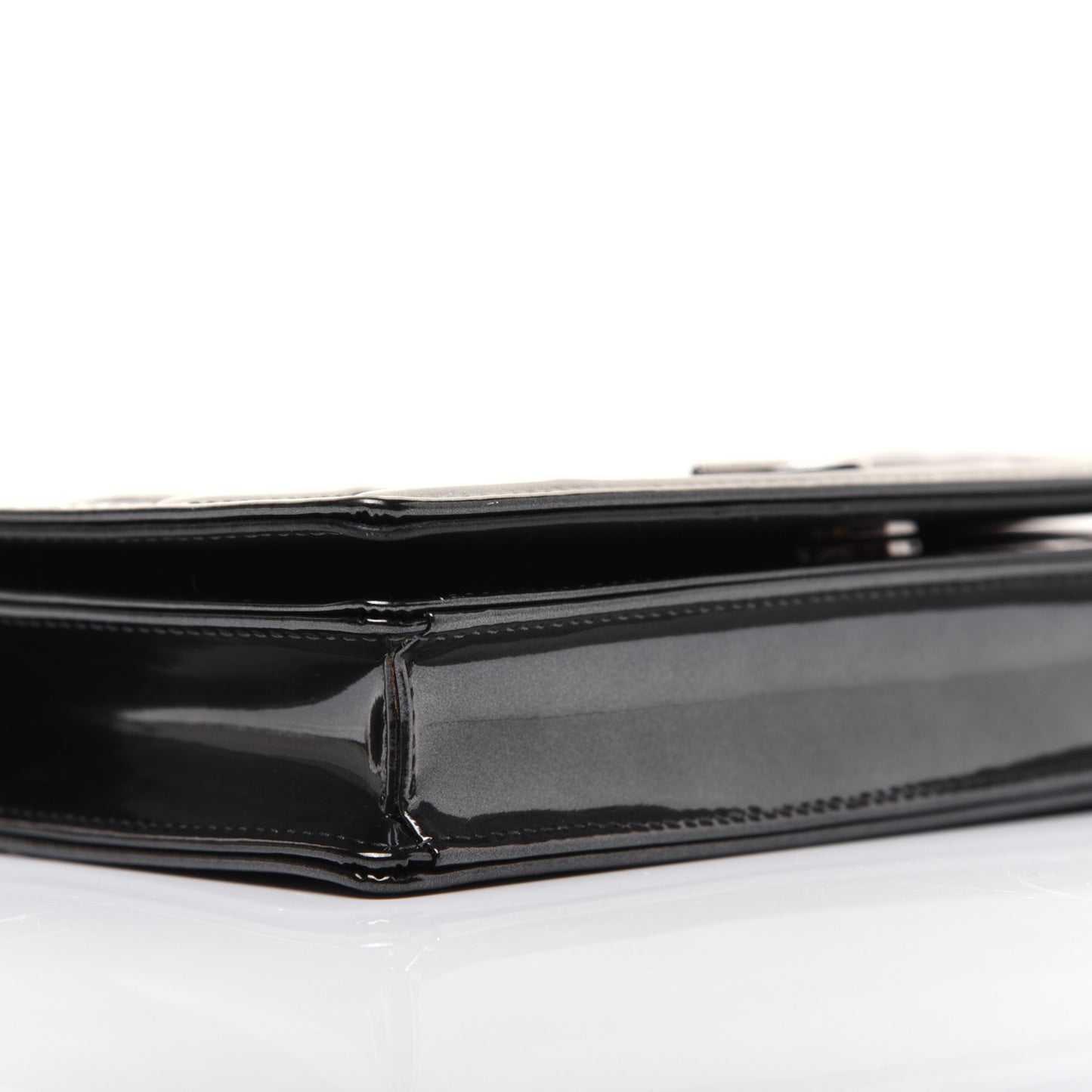 Metallic Patent Micro-Cannage Diorama Wallet on Chain Pouch Onyx Black