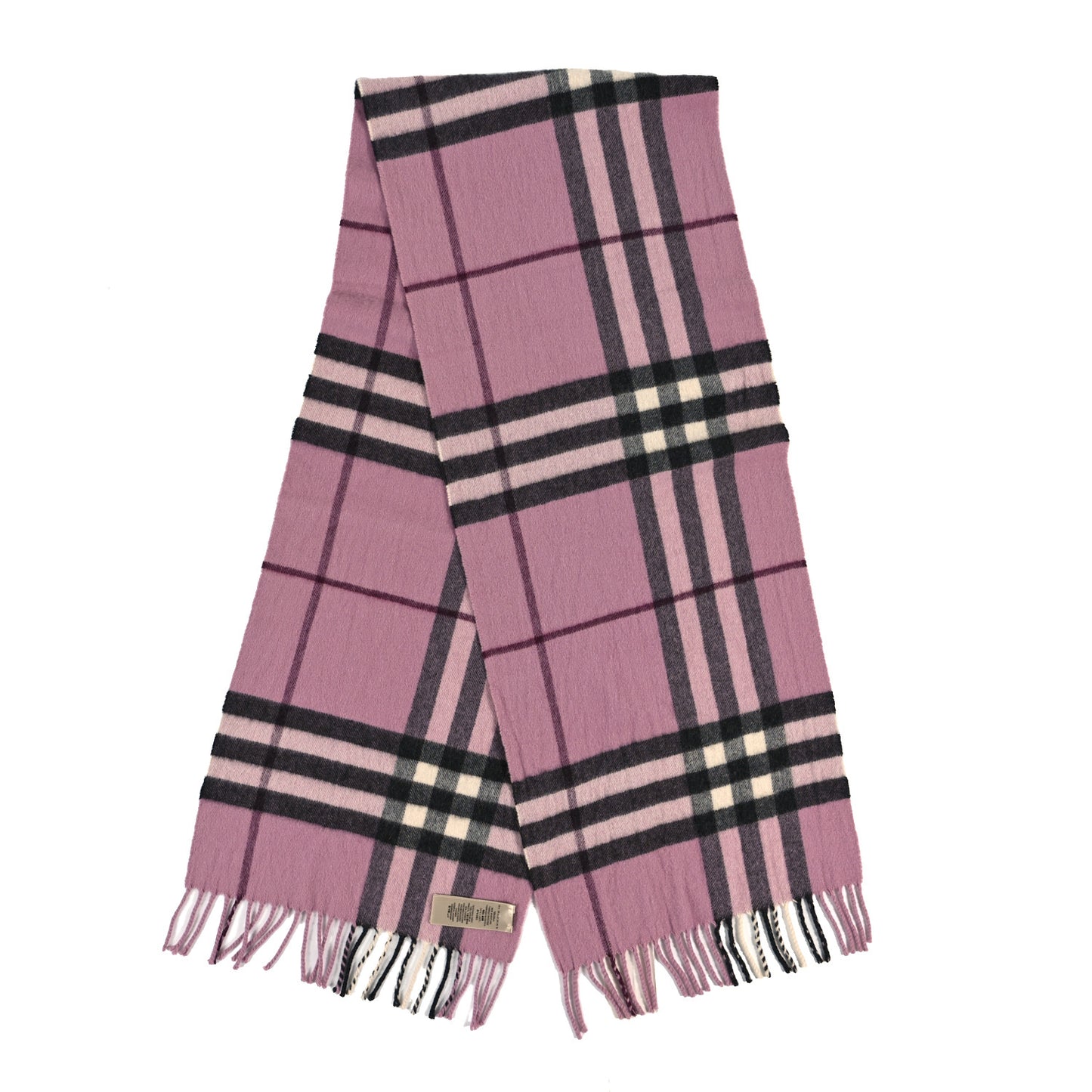 Cashmere Giant Icon Check Fringe Scarf Ash Rose