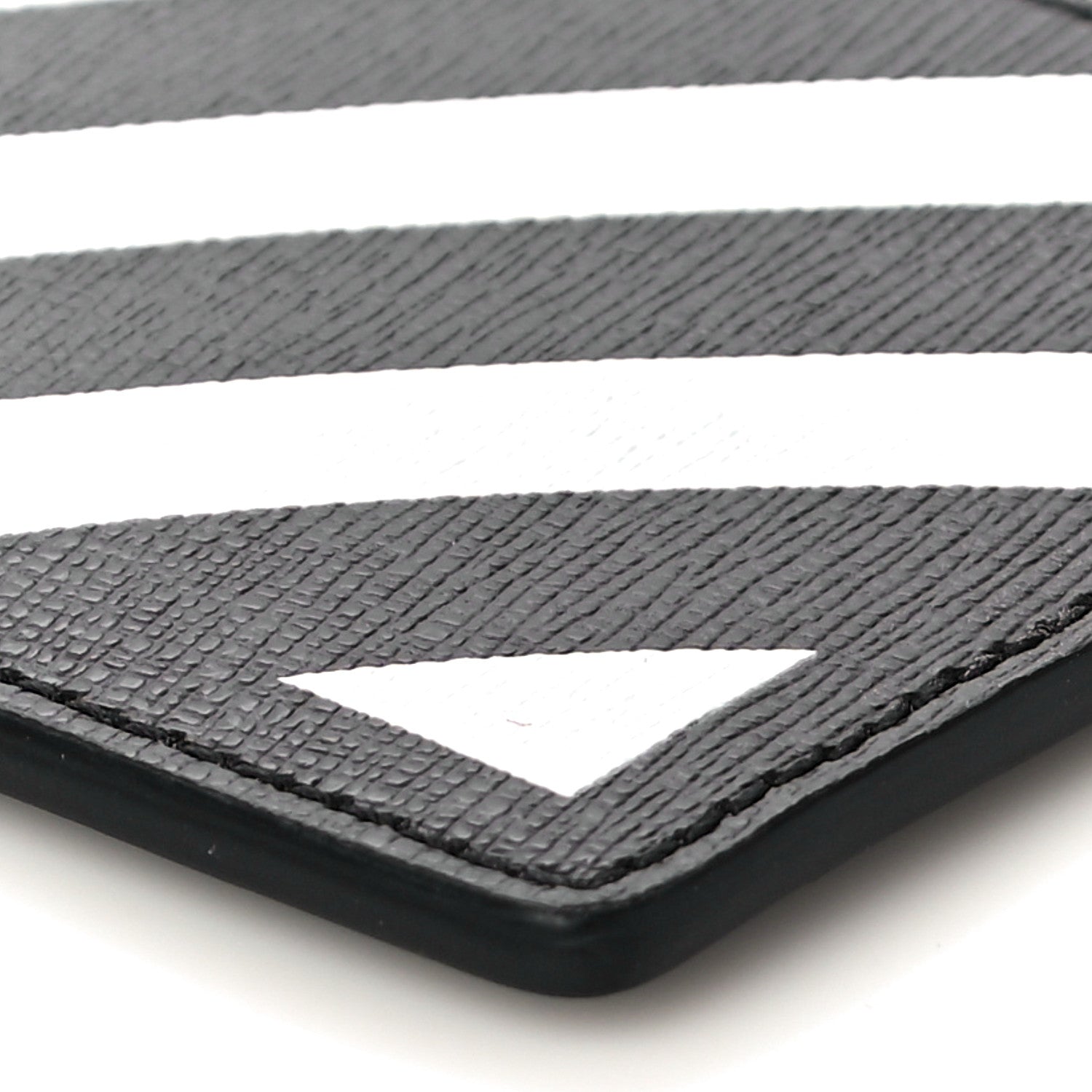 Off-White Saffiano Striped Diag Card Case Black White 9 of 9