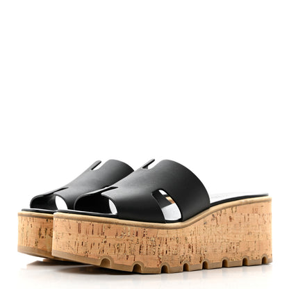 Hermes Calfskin Cork Eze 30 Sandals 36 Black 3 of 11