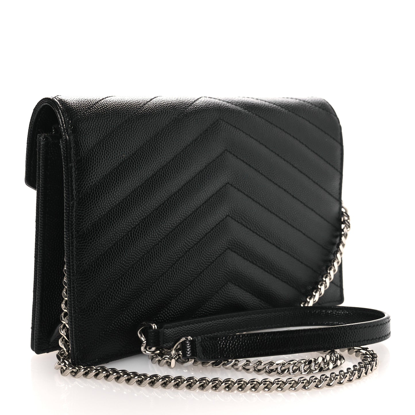 Grain De Poudre Matelasse Chevron Monogram Chain Wallet Black