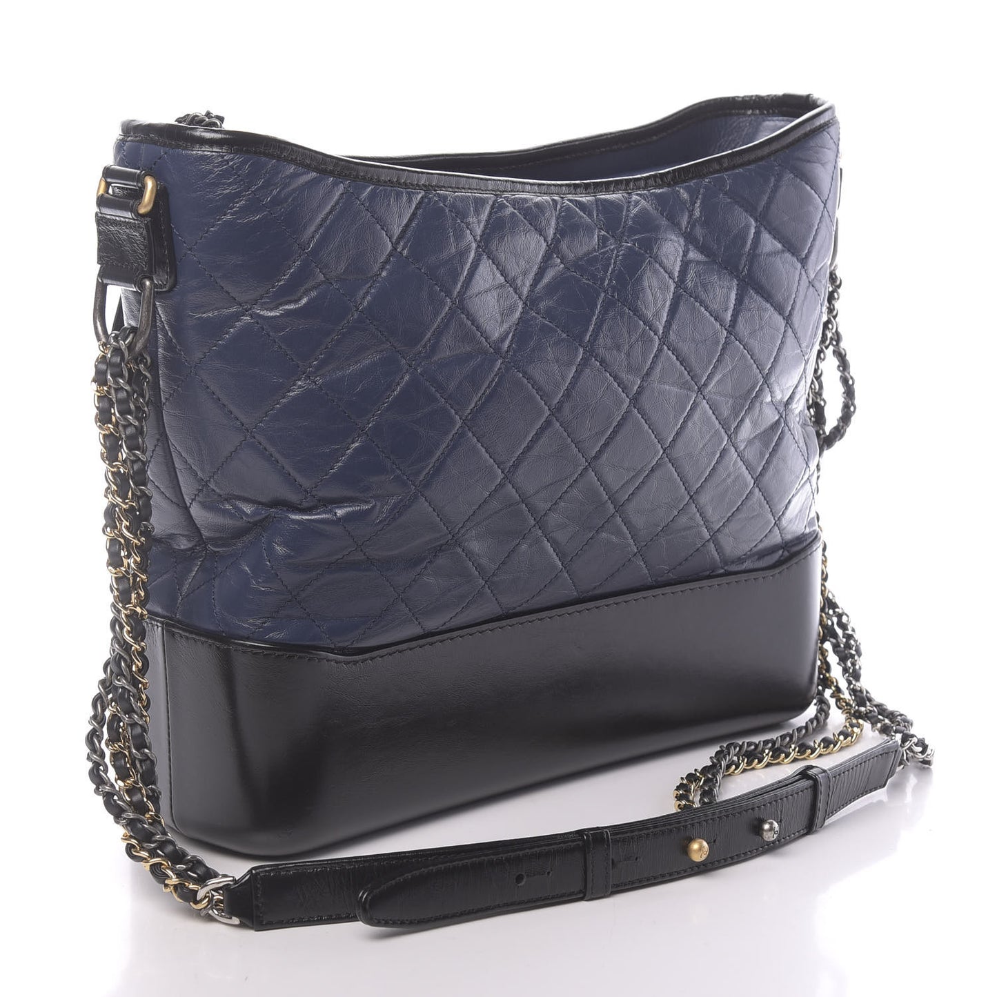 Aged Calfskin Quilted Large Gabrielle Hobo Navy Black