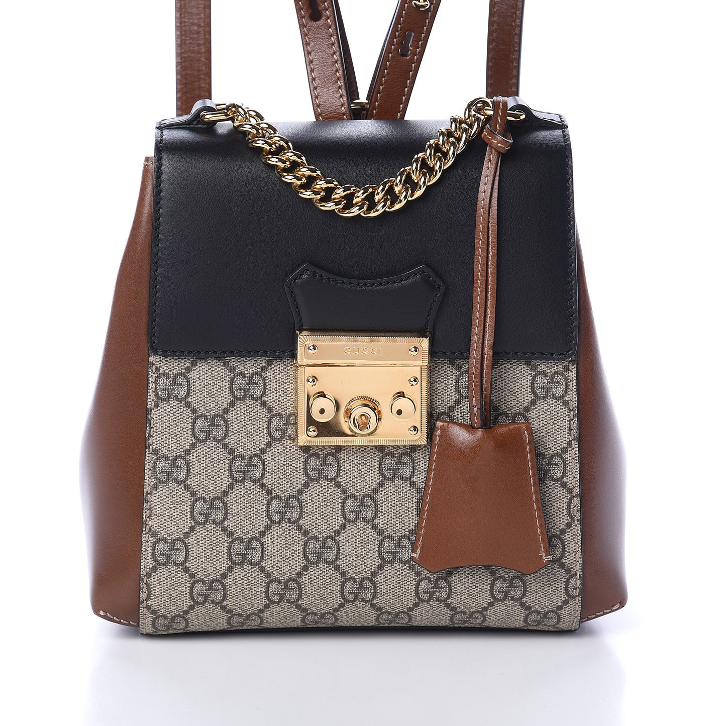 GG Supreme Monogram Calfskin Padlock Backpack Beige Cuir Black