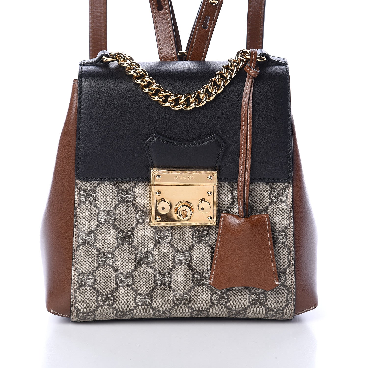 Gucci GG Supreme Monogram Calfskin Padlock Backpack Beige Cuir Black 6 of 8