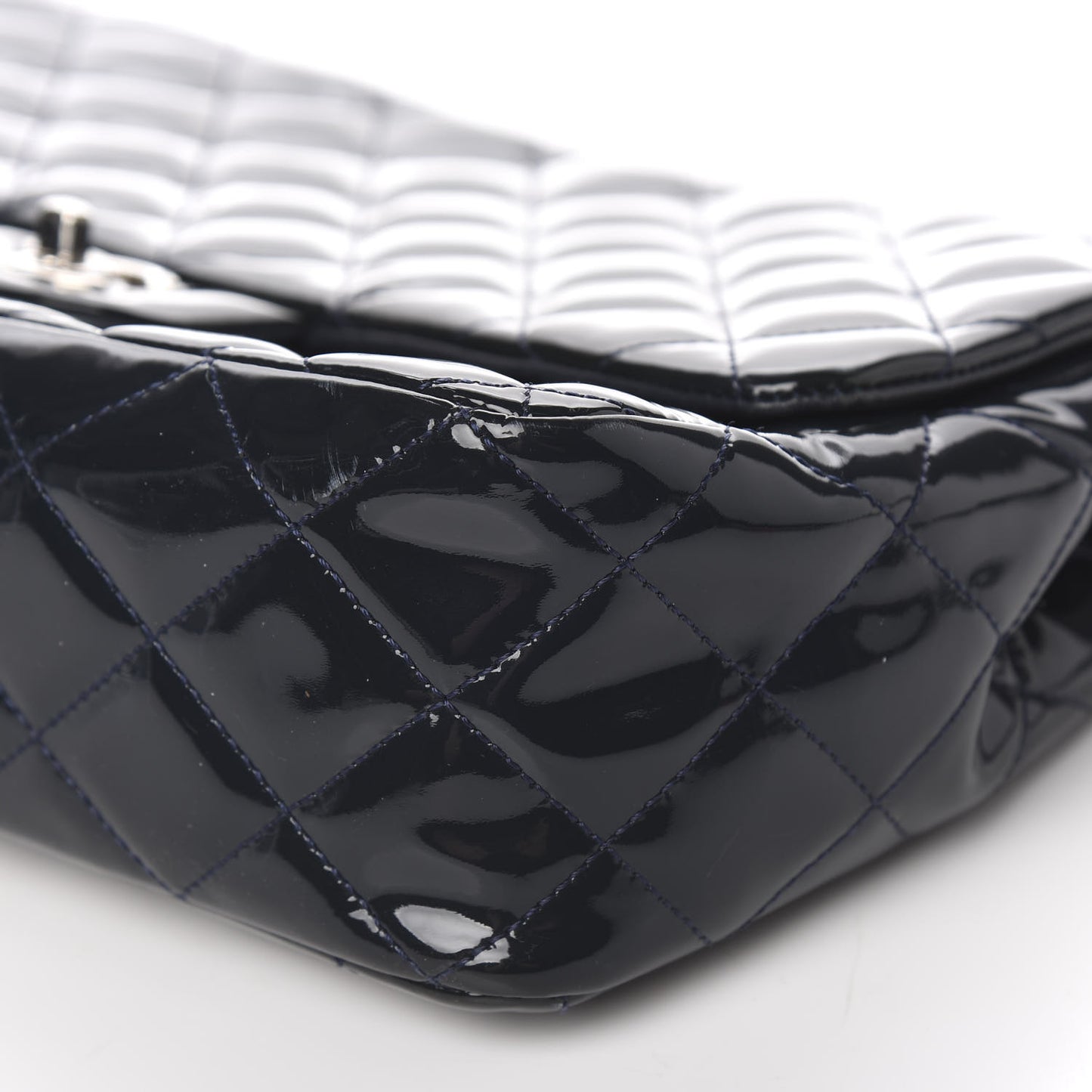 Patent Quilted Jumbo Single Flap Navy