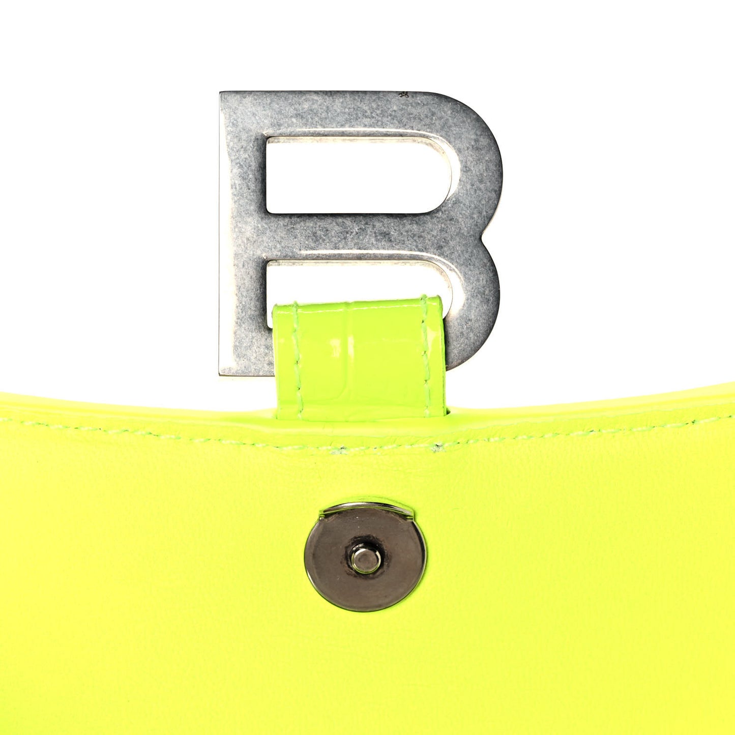 Shiny Calfskin Crocodile Embossed Hourglass Top Handle Bag XS Fluo Yellow