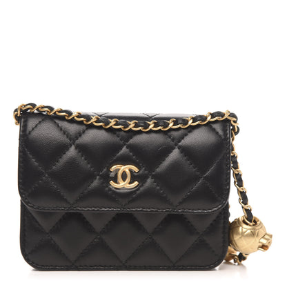Chanel Lambskin Quilted Pearl Crush Clutch With Chain Black 1 of 11