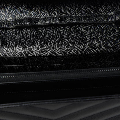 Saint Laurent Grain De Poudre Matelasse Chevron Monogram Chain Wallet Black 8 of 11