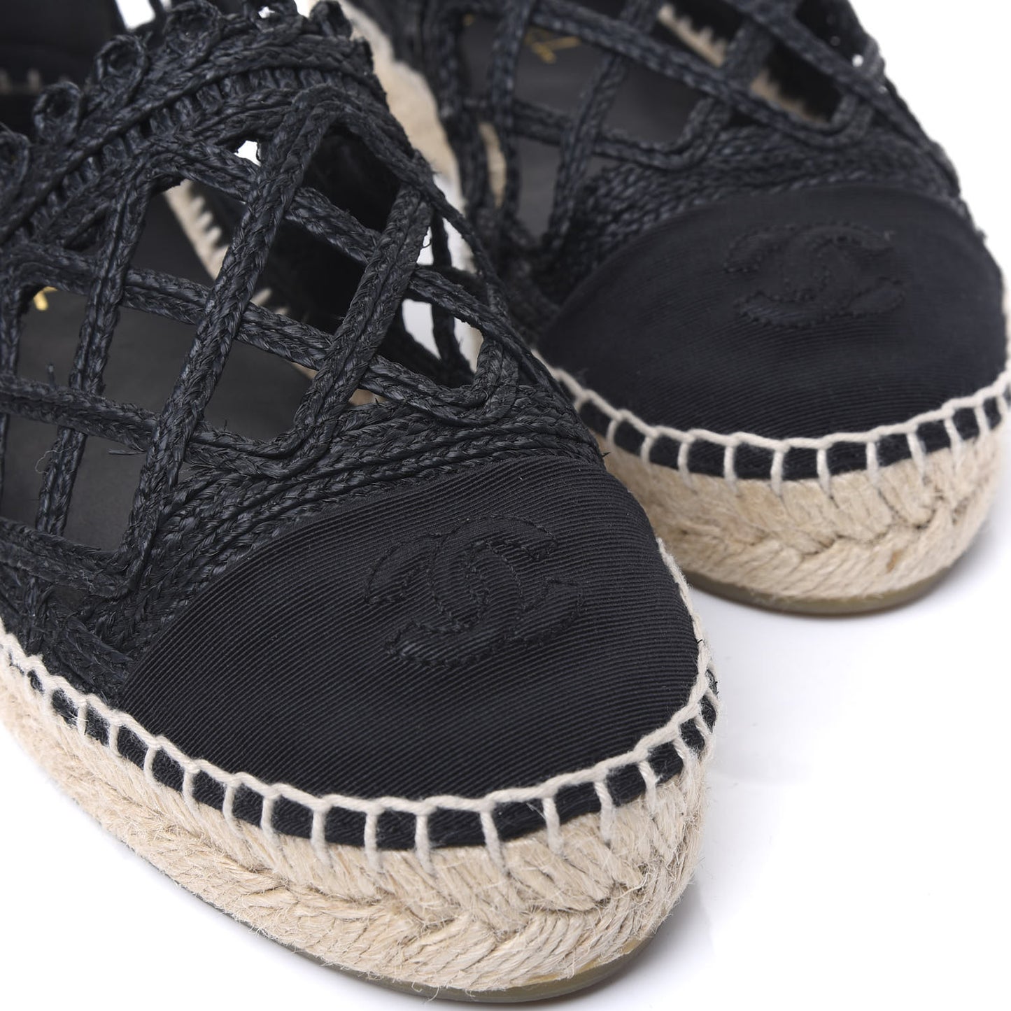 Woven Fabric Grosgrain CC Espadrilles 38 Black