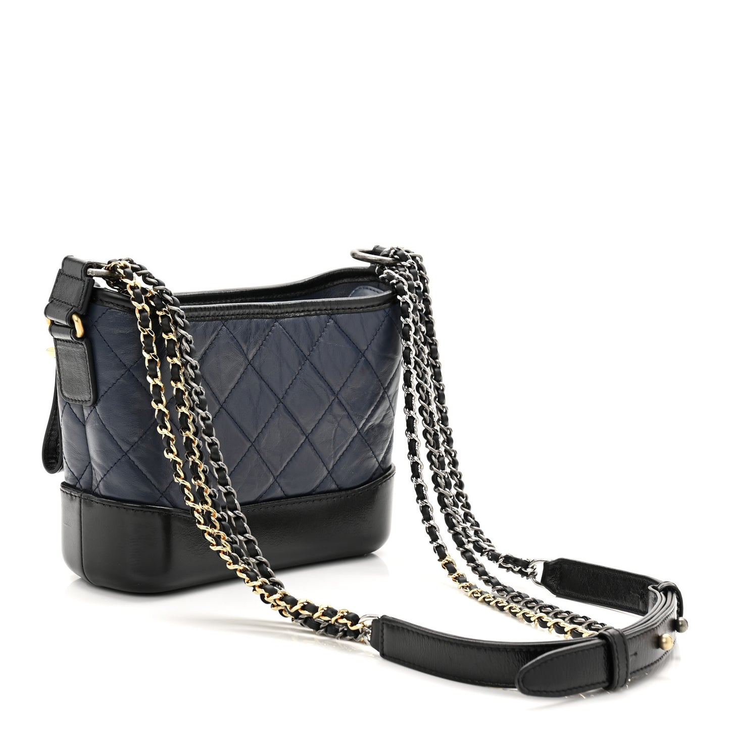 Aged Calfskin Quilted Small Gabrielle Hobo Navy Black