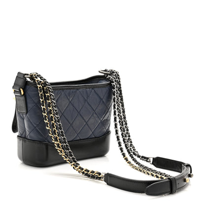 Chanel Aged Calfskin Quilted Small Gabrielle Hobo Navy Black 3 of 11