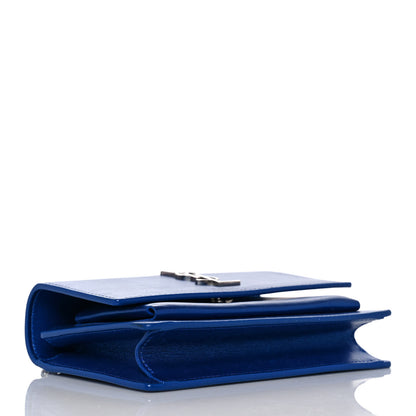 Saint Laurent Metallic Calfskin Monogram Sunset Chain Wallet Blue Royal 3 of 8