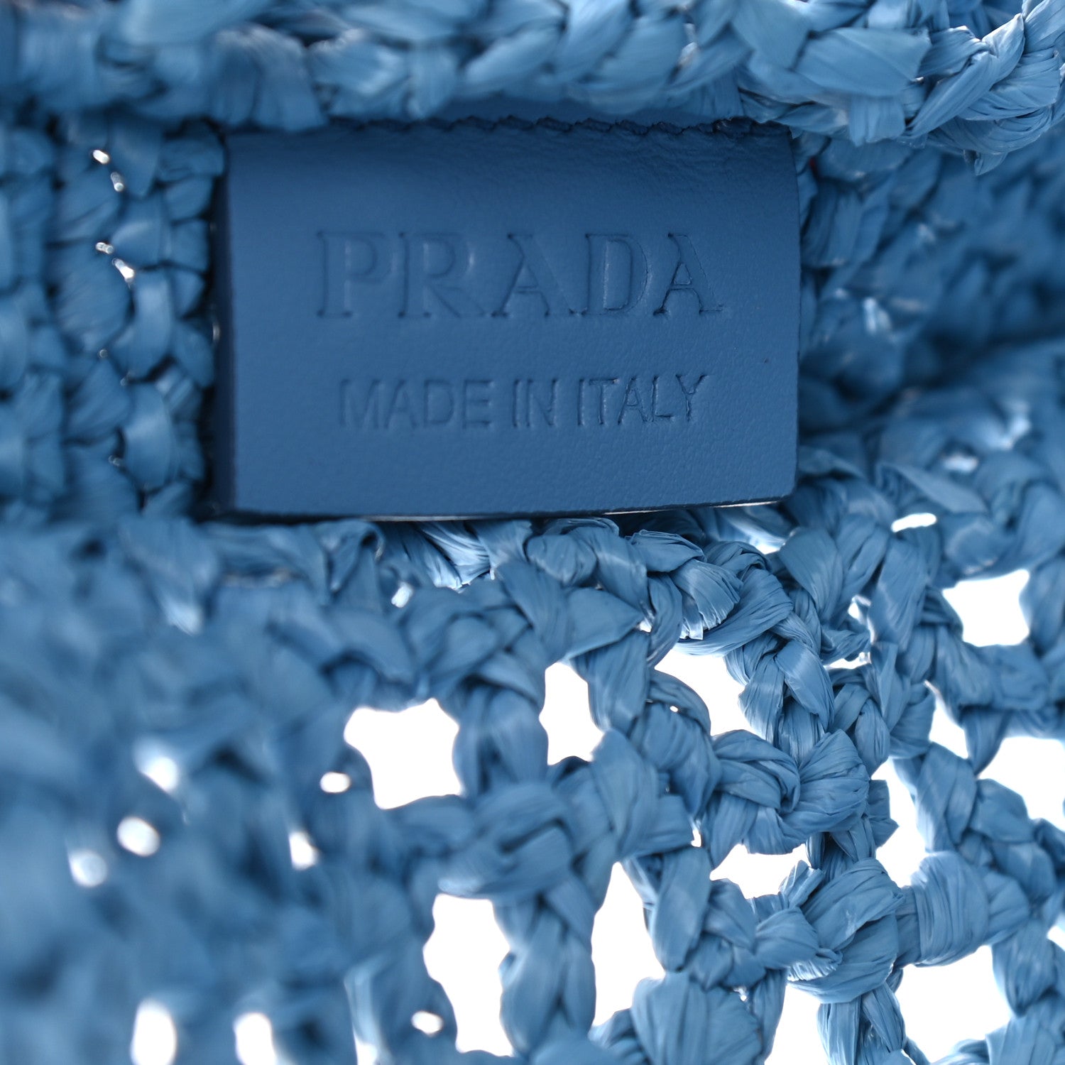 Prada Yarn Raffia Effect Crochet Logo Embroidered Tote Bag Celeste 6 of 9