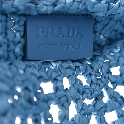 Prada Yarn Raffia Effect Crochet Logo Embroidered Tote Bag Celeste 6 of 9