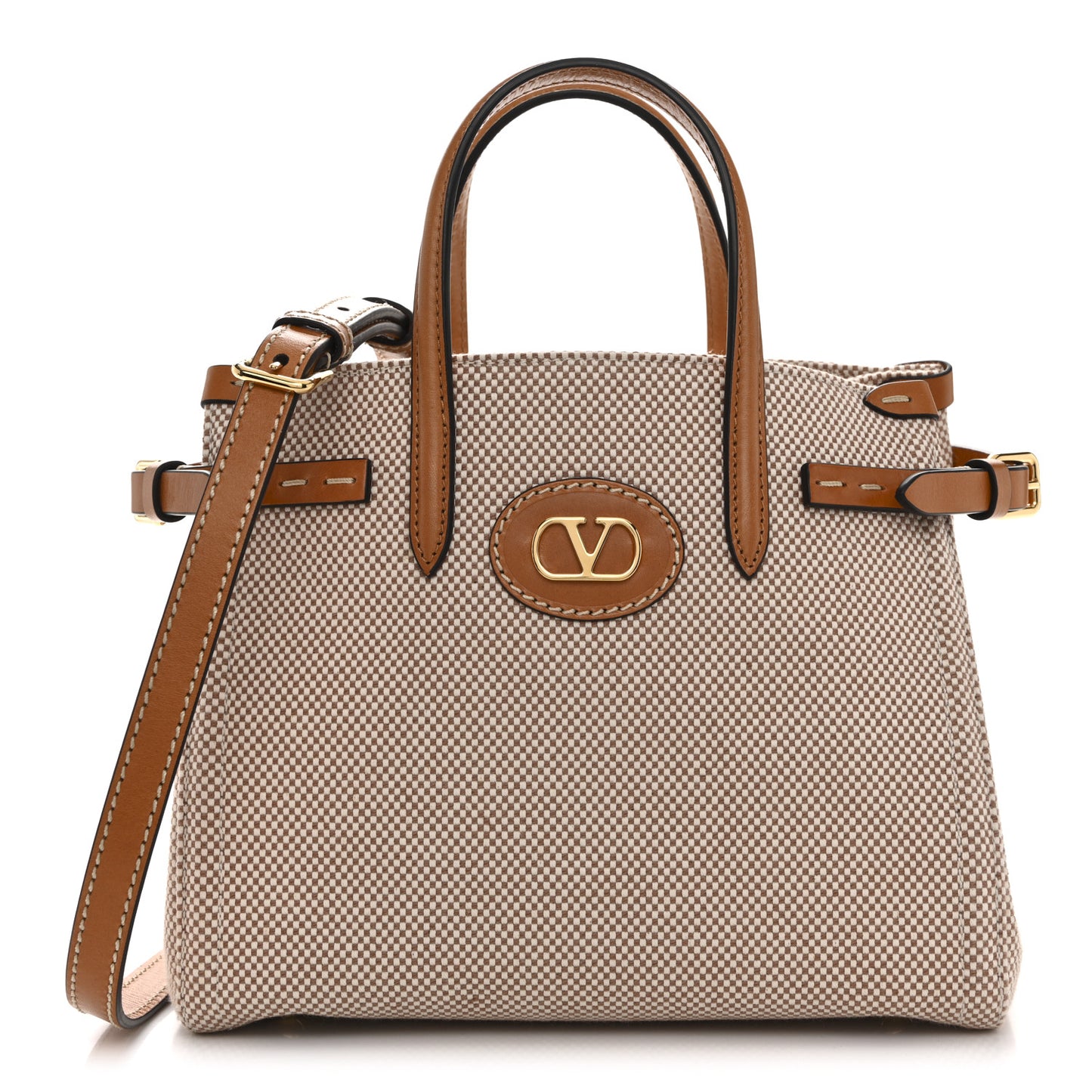 Cotton Canvas Calfskin Vlogo Small Antibes Tote Naturale Tobacco