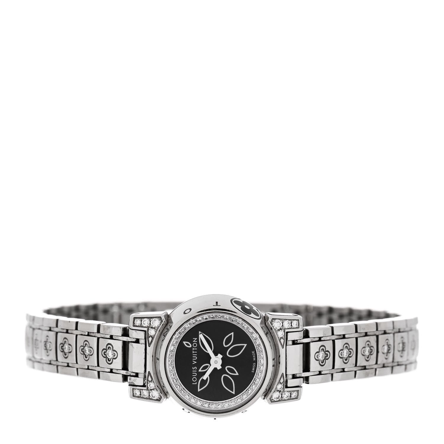 Louis Vuitton Stainless Steel Diamond Bezel 18mm Tambour Bijou Petale Quartz Watch Black 2 of 4