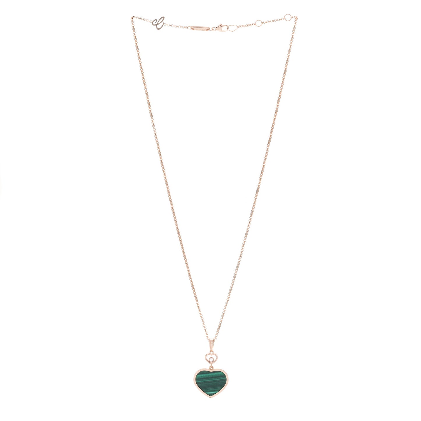 18K Rose Gold Diamond Malachite Happy Hearts Pendant Necklace
