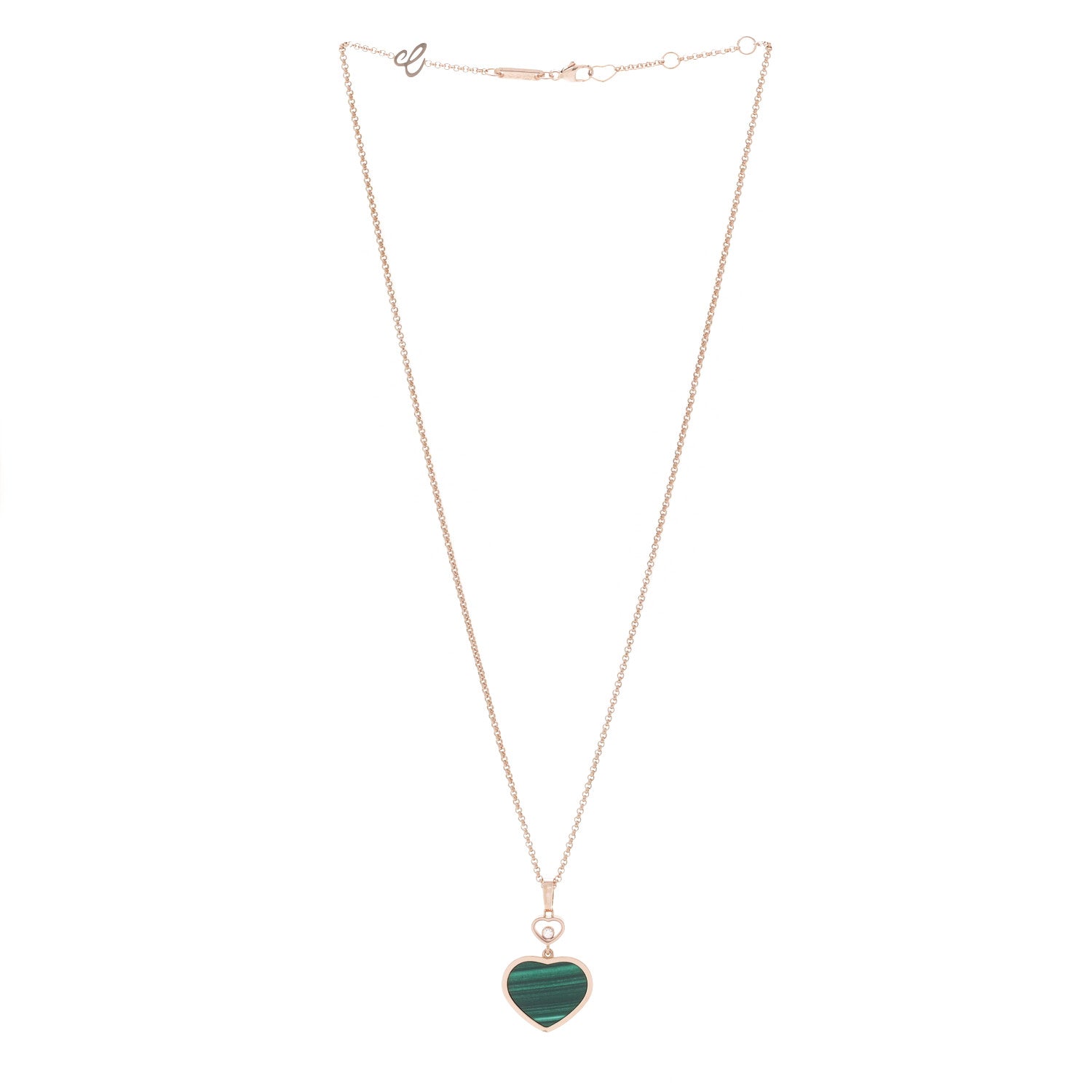 Chopard 18K Rose Gold Diamond Malachite Happy Hearts Pendant Necklace 3 of 6