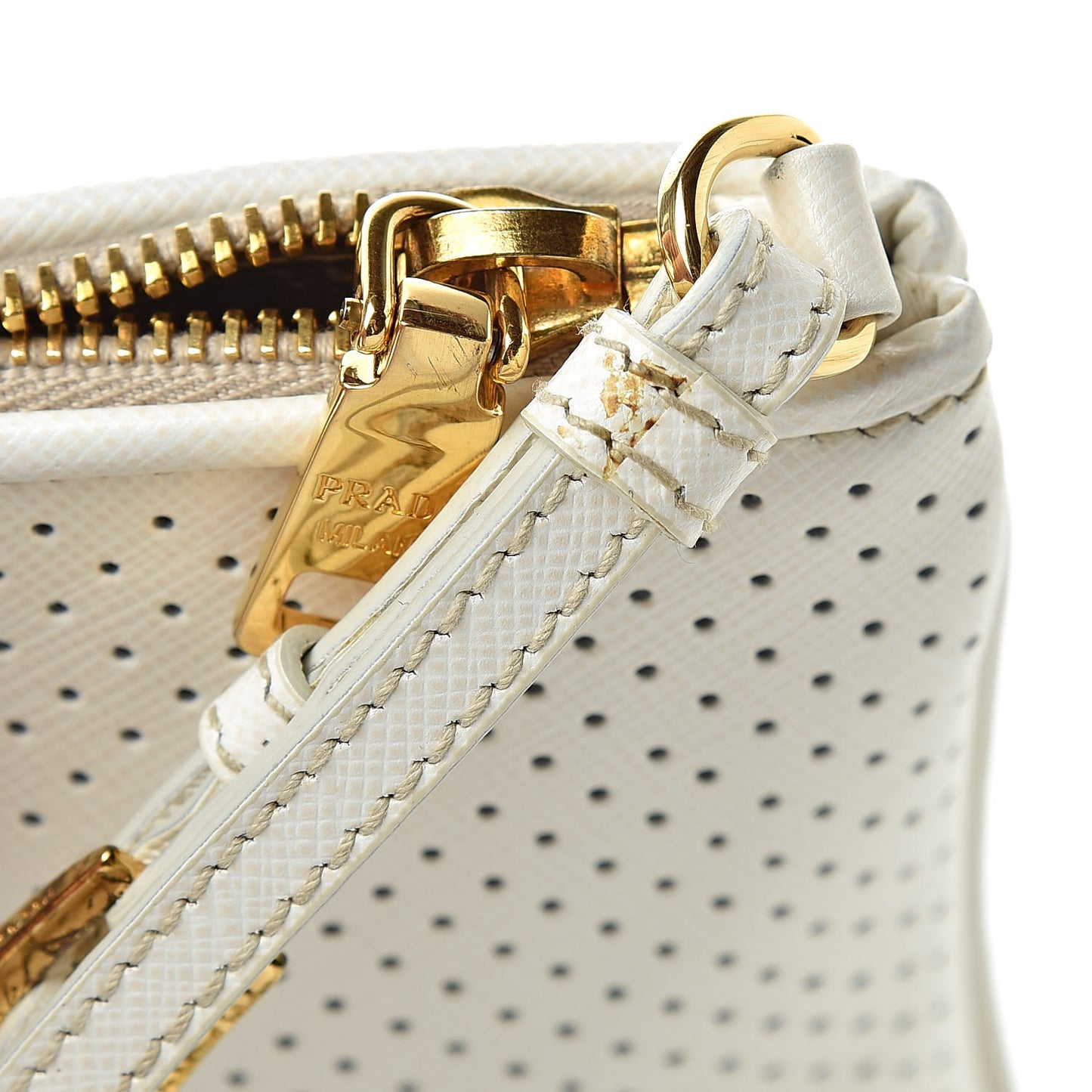 Saffiano Perforated Wristlet White Black